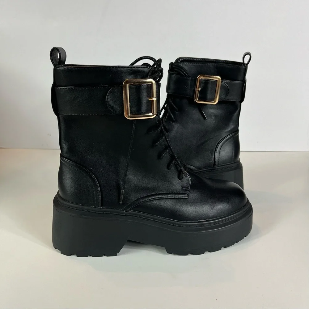 NWOT Billini Xanti vegan leather platform combat lug sole ankle boots - Picture 6 of 11